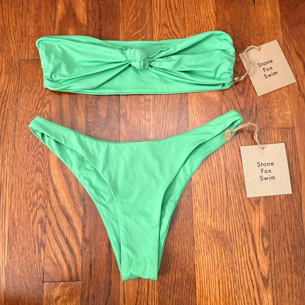 Free People Stone Fox Swim Green Strapless Twist Bikini Size Small New With Tags